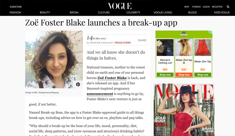 Vogue coverage of Break-Up Boss